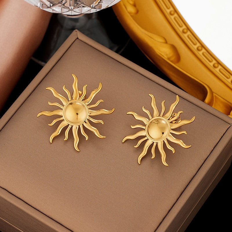 Anti Tarnish Sun Shaped Stud Earrings-Gold ABDE5019